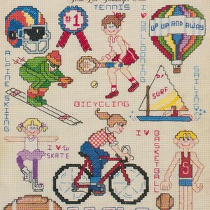Sports Mini Cross Stitch Patterns: Tennis, Hockey, Skiing (PDF Download A4 Charted Designs)
