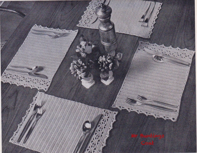 Pair of PLACEMATS Crochet Patterns. Attractive Picot Borders. Made in 4-Ply Cotton Yarn. Lovely Beginners Project, PDF Digital Download image 1