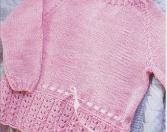 Childs Jumper with Raglan Sleeves & Lace Trim Knitting Pattern, Double Knit (8-Ply) Yarn.  6 months to 5 Years. Instant Download