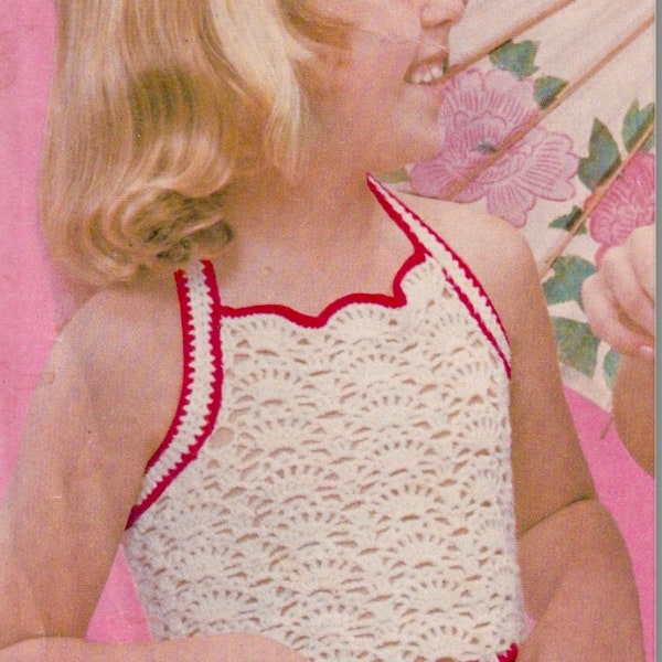 Girls Halter Neck Sun Top Crochet Pattern, Pretty Shell Stitch. Fingering Wt Yarn. Instant Download