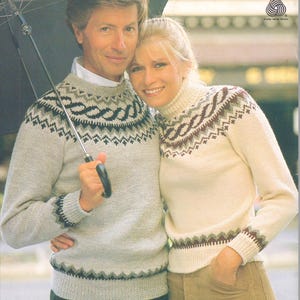 FAIR ISLE Pullover mit Rundhalsausschnitt, Schneeflocken-Motiven & eingesetzten Ärmeln. DK (8-fädig) Garn. Größen 10 bis 16. Sofort Download