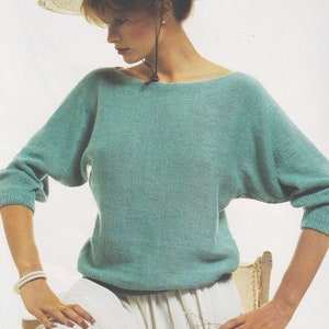 Casual Fit Summer Jumper Knitting Pattern, EASY 1 Piece Design, Batwing Sleeves, Cotton Yarn. Sizes 8 - 16. Beginners Knit. Instant Download