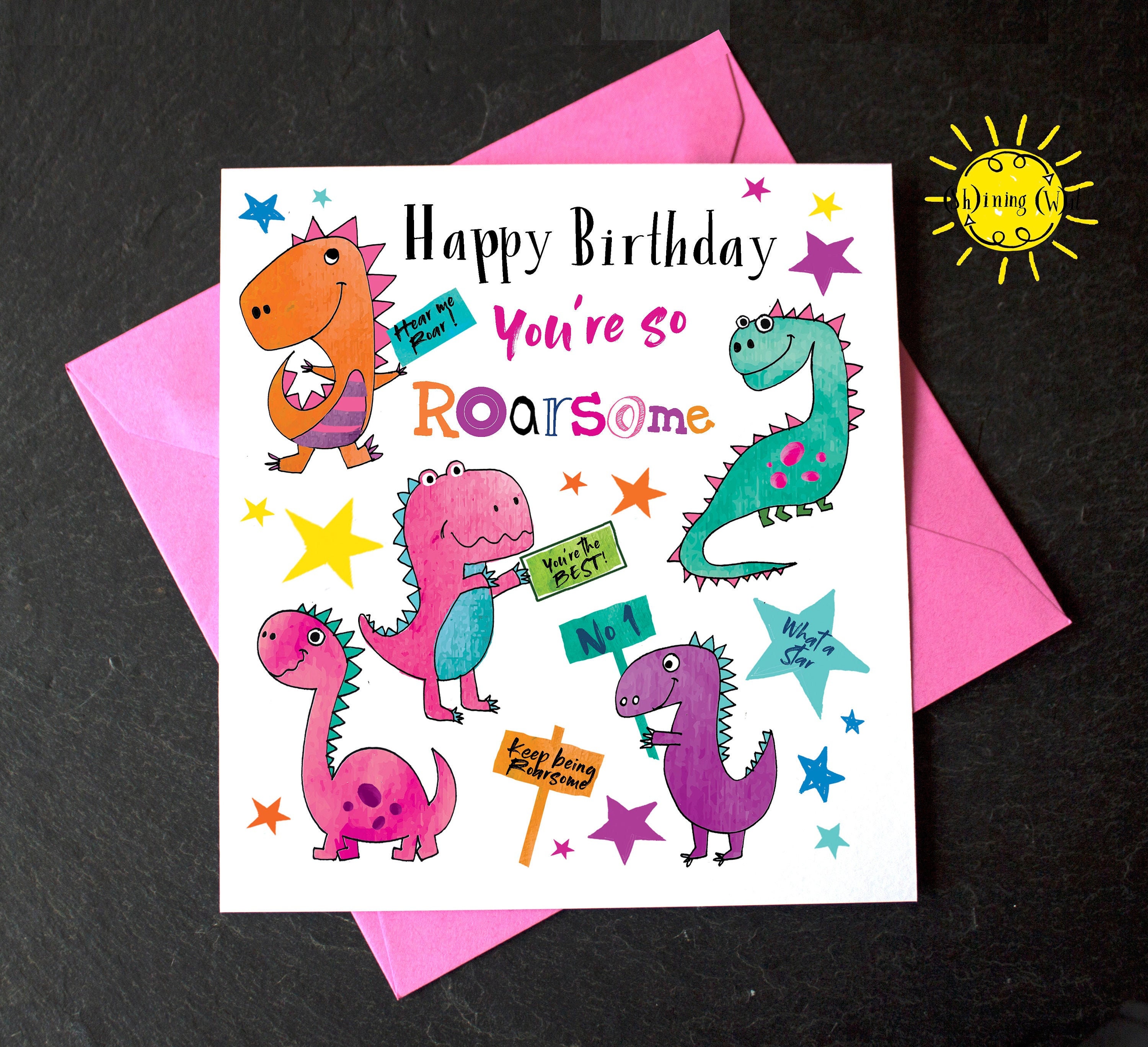 Roarsome dinosaur birthday card girl birthday card Dinosaur 