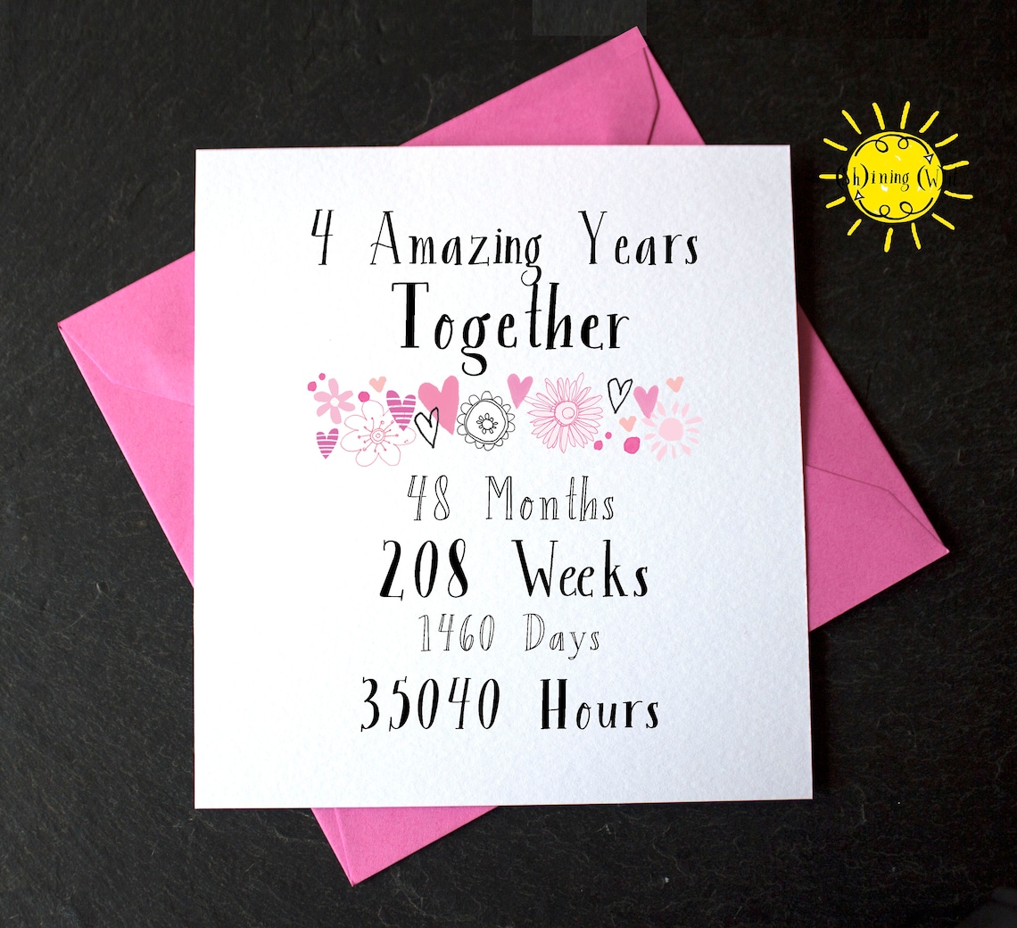 4th Year Wedding Anniversary Four Amazing Years Together 4 Etsy