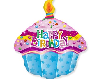 Happy Birthday Muffin Cupcake Helium Balloon Foil Balloon