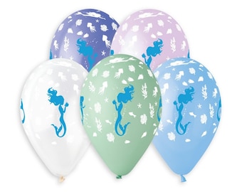 5 Luftballons Meerjungfrau Pastellfarben 33cm