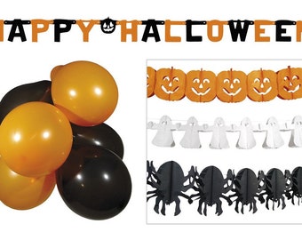 Set of 5 Paper Garland Happy Halloween with Balloons