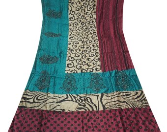 Vintage Multicolor Sarees 100% Pure Silk Tube Beaded Sari 5YD Decor Craft Fabric