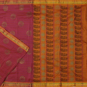 Vintage Purple & Orange Sarees 100% Pure Cotton Zari Handwoven Printed Sari 6YD Craft Fabric