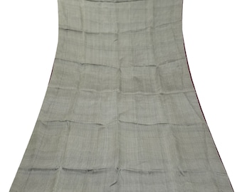 Vintage 4YD Gray 100% Pure Silk Handloom Sari Remnant Craft Fabric Silk Scraps