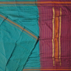 Sari vintage color acquamarina 100% pura seta Kanjivaram Korvai - tessuto artigianale No Zari Sari 5YD