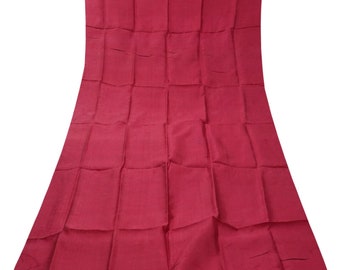 Vintage Burgundy 100% Pure Silk Plain Handloom Sari Remnant 4YD Craft Fabric Silk Scrap
