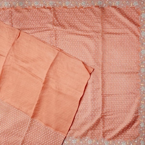 Vintage Salmon Pink Sarees 100% Pure Silk Hand Embroidered Bollywood Sari 6YD Craft Fabric