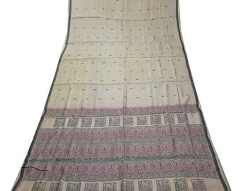 Vintage lichtgrijze sari's 100% pure zijde bloemen geweven Indiase Sari 5YD ambachtelijke stof