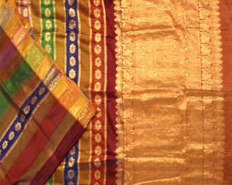 Vintage Multicolor Sarees 100% Pure Silk Zari Handwoven Indian Sari 5YD Craft Fabric