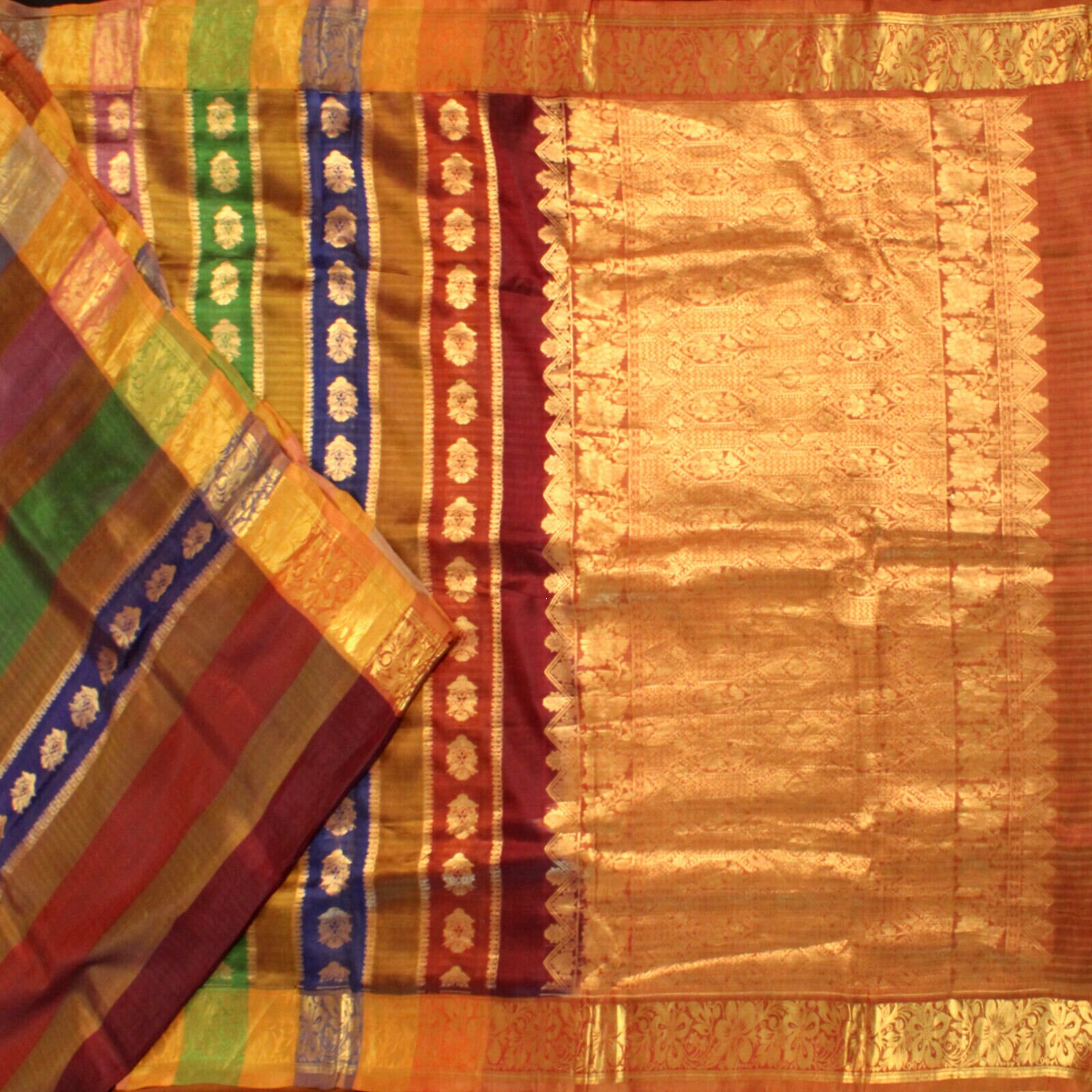 Vintage Multicolor Sarees 100% Pure Silk Zari Handwoven