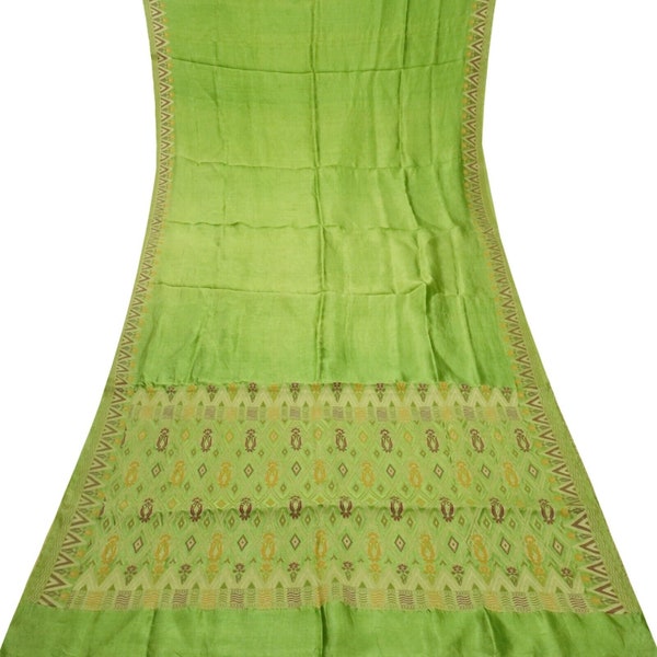 Vintage Green Sarees 100% Pure Silk Woven Indian Sari 5YD Decor Craft Fabric