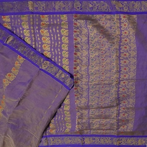 Sari vintage viola 100% puro tessuto di seta Zari tessuto a mano Sari da sposa 5YD Tessuto artigianale