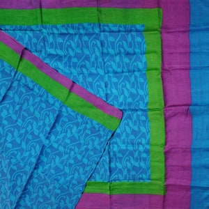 Vintage Blue 100% Pure Silk Printed Sarees Floral Indian Sari 5YD Craft Fabric