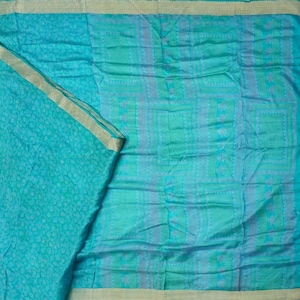 Vintage Blue Sarees 100% Pure Silk Printed Indian Sari 6YD Craft Fabric