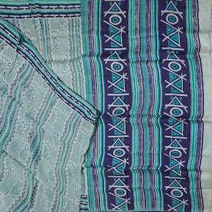 Vintage Blue Sarees 100% Pure Silk Printed Indian Sari 5YD Craft Fabric
