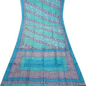 Vintage Blue Sarees 100% Pure Silk Printed Indian Sari 5YD Craft Fabric