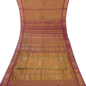 Sari vintage viola bicolore, 100% seta pura, tessuto Zari, sari da sposa tessuto a mano, 5 YD, tessuto artigianale