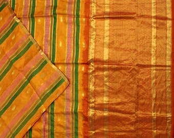 Vintage Multicolor Sarees 100% Pure Silk Zari Handloom Festive Sari 5YD Craft Fabric