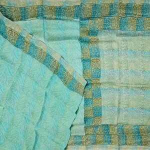 Vintage Blue Sarees 100% Pure Silk Printed Indian Sari 5YD Craft Fabric