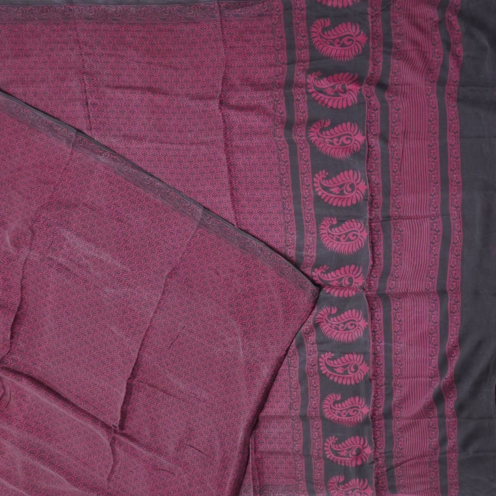 Tissu Sari En Soie 100% Pure Vintage - Violet, 4.6m X 1.07m, Artisanal Indien (Occasion)