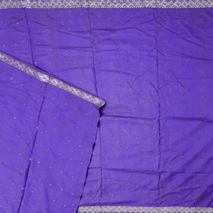 Vintage Blue Sarees 100% Pure Silk Printed Zari Border Sari 5YD Soft Craft Fabric
