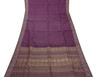 Indian Vintage Sari Purple & Gray Pure Silk Hand Woven Bandhani Sarees 5yd Craft Fabric Sewing Zari Ethnic Bollywood sarees Upcycle Used main image 1