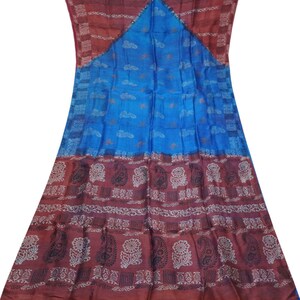 Vintage Blue Sarees 100% Pure Silk Printed Indian Sari 6YD Craft Fabric