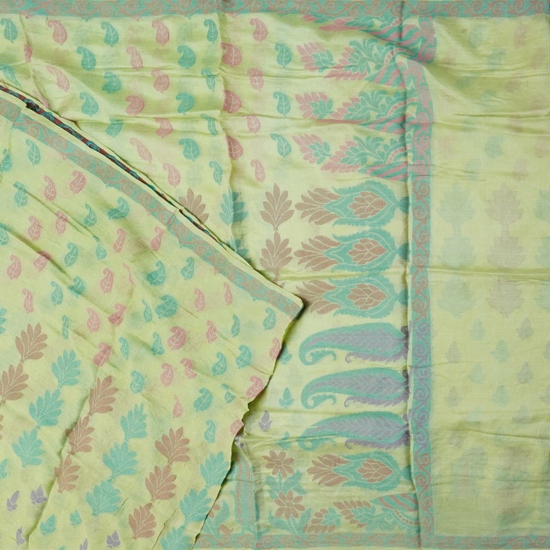 Vintage Green Sarees 100% Pure Silk Paisley Woven Sari 5YD Craft