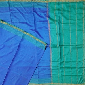 Vintage Blue Sarees 100% Pure Silk Handwoven South Indian Sari 5YD Craft Fabric