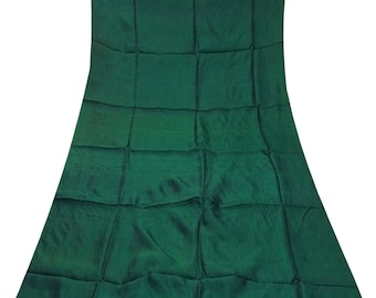 Vintage Green 100% Pure Silk Handloom Plain Sari Remnant 4YD Craft Fabric Silk Scrap