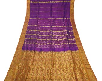 Vintage Purple Dual Tone Sarees 100% Pure Silk Zari Woven Brocade Sari 5YD Craft Fabric