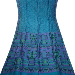Vintage Blue Sarees 100% Pure Silk Printed Indian Sari 5YD Craft Fabric