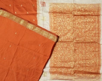 Vintage Orange Sarees 100% Pure Silk Zari Handwoven Indian Sari 5YD Craft Fabric