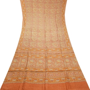 Saris rouge brique vintage 100 % pure soie imprimé sari indien 5 YD tissu artisanal