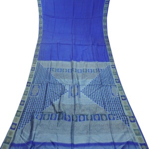 Vintage Blue Sarees 100% Pure Silk Printed Indian Sari 5YD Craft Sewing Fabric