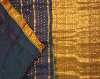 Vintage Blue Dual Tone Sarees 100% Pure Silk Zari Handwoven Premium Sari 5YD Craft Fabric