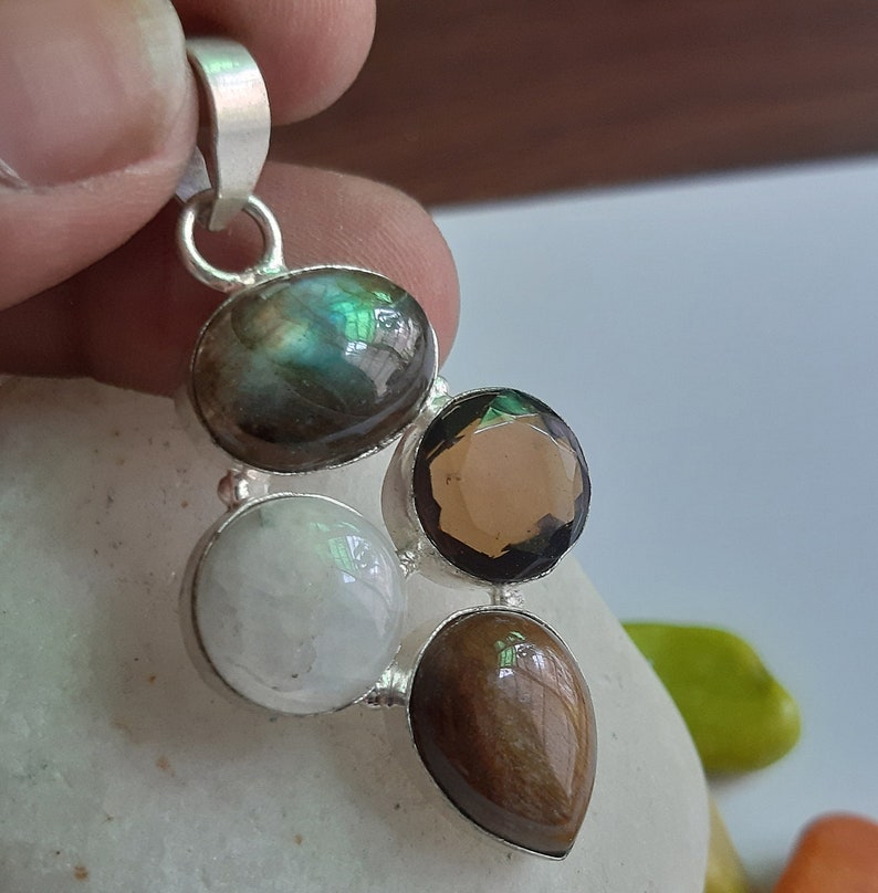 925 Sterling Silver Pendant Sterling Silver Pendant Labradorite /& Mix Gemstone 925 Sterling Silver Plated Pendant,Multi Stones Pendant