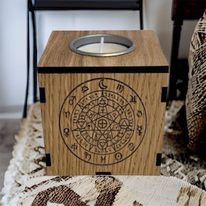 Wicca Protection Symbol, Wooden Candle Holder, Tealight Holder, Alter Candle, Protection Candle Holder, Witchy Gift
