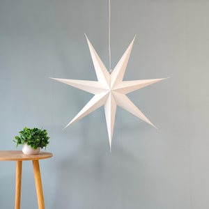 Lanterna a stella di carta bianca a 7 punte da 29" - Eleganza minimalista per qualsiasi spazio
