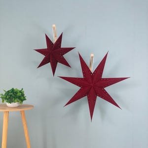29&quot; Flocked Red Paper Star Lantern – Velvet Texture, Bold Holiday Charm