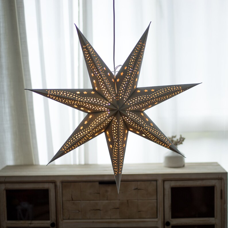 Flocking Paper Star Lantern Blue Gold Green and Gray 7 Point Etsy