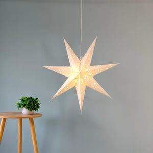 White 7-Point Star Paper Lantern with Star Cutouts, Festive Decor