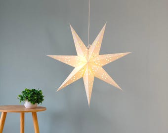 Lampada A Stella Di Carta 35 O 45 Cm – Paralume Traforato A 9 Punte – Per Natale, Campeggio E Camera Da Letto – Senza Lampadina