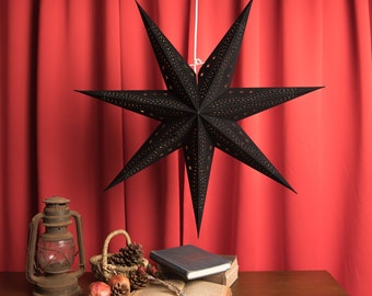 Black Flocked Star Lantern, 7-pointed Hanging Star Lights ,Christmas Decor ,Power Cord Not Included